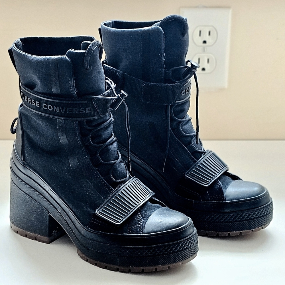 Converse Black Lace-Up Platform Ankle Boots - Picture 2 of 4